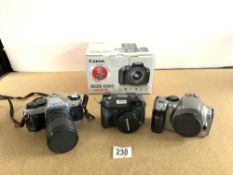 CANON CAMERA AE-1, NUMBER 3919928, CANON EOS 1200, AND OLYMPUS C - 7070 WIDE ZOOM.