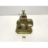 A CAST BRASS ELEPHANT DESK INKWELL. 18CMS.