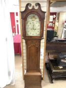 ANTIQUE OAK 8 DAY LONGCASE CLOCK WITH PAINTED BIRD AND FLORAL DIAL, MAKER S, SAMUEL, LOUTH, A/F.