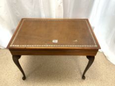 A LEATHER TOP MAHOGANY CANTEEN TABLE, 77X48X56 CMS.