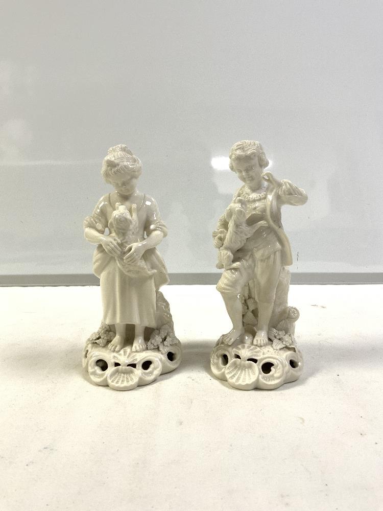 PAIR OF STEVENSON & HANCOCK DERBY WHITE GLAZED PORCELAIN FIGURES OF A BOY AND GIRL WITH DOG AND - Image 2 of 4