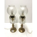 PAIR BRASS LUSTRE LAMPS