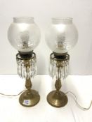 PAIR BRASS LUSTRE LAMPS