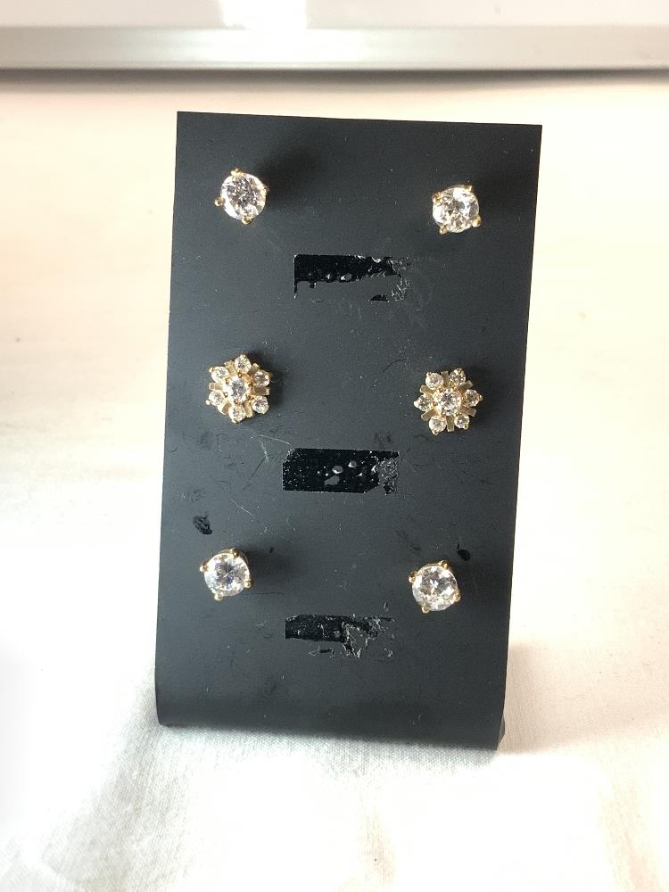 THREE PAIRS OF 9K GOLD EARRINGS (STAND NOT INCLUDED) - Image 2 of 3