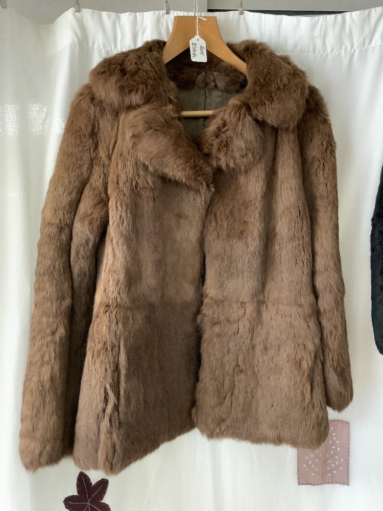 A BROWN CONEY FUR JACKET, AND A BLACK FUR JACKET. - Image 2 of 5