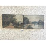 J LEWIS - (ENGLAND) TWO UNFRAMED OIL ON CANVAS SIGNED 30 X 20CM A/F