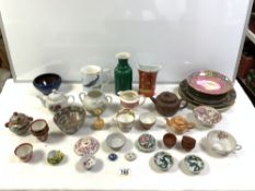 CHINESE GREEN GLAZED VASE, A/F, RED WARE TEA POT, KUTANI SAKE CUPS AND MORE.