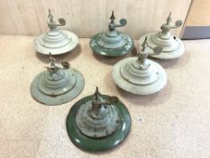 SIX VICTORIAN IRON STREET LAMP POST TOPS WITH ENAMEL SHADES FROM BRIGHTON AND HOVE