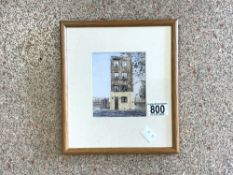 UNSIGNED WATERCOLOUR OF A BUILDING FRAMED AND GLAZED 21 X 24CM