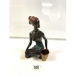 A GOEBEL CORTENDORF FIGURE OF A BLACK SEMI-CLAD AFRICAN LADY HOLDING A VASE, 13278 24 ALBERT STRUNZ,