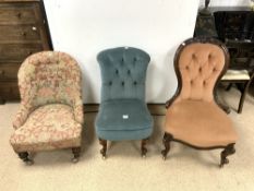 THREE VICTORIAN UPHOLSTERED NURSING CHAIRS - VARIOUS.