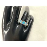 18CT GOLD RING VICTORIAN STYLE FIVE STONE OPAL AND DIAMOND RING SIZE O