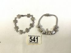 925 SILVER FLOWER BRACELET WITH A 925 SILVER CHARM BRACELET WITH CHARMS