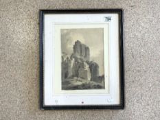 GEORGE MORLAND (1763-1804) MONOCHROME WASH DRAWING OF ABBEY RUINS WITH SEATED BOY AND DOG 20X 29CM