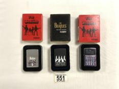 THREE ZIPPO - THE BEATLES LIGHTERS, IN ORIGINAL TINS AND SLEEVES.
