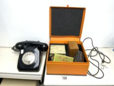 A 1960s BLACK TELEPHONE, AND OPERA GLASSES, ONYX CIGARETTE BOX, AND MORE.