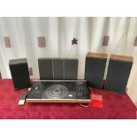 A BANG & OLUFSEN BEOCENTRE 2002, AND BANG & OLUFSEN RED LINE SPEAKER, AND THREE B&O BEOVOX -