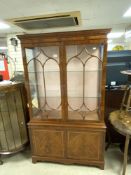 REPRODUCTION GLAZED INLAID MAHOGANY TWO DOOR DISPLAY CABINET, 106X40X182.