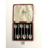 SET OF SIX HALLMARKED SILVER TEA SPOONS WITH ORNATE CAST BORDERS, SHEFFIELD 1899, HENRY WIGFUL.(