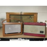 A1940s BUSH RADIOGRAM, A BROWN BUSH PORTABLE RADIO WITH A RED ROBERTS RADIO