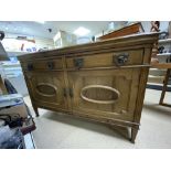 LATE VICTORIAN OAK BUFFET WITH CARVED OVAL SWAG PANELS AND ORNATE IRON HANDLES, 152X54X100 CMS.
