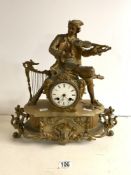 FRENCH GILT SPELTER FIGURAL MOUNTED MANTEL CLOCK, 40X40 CMS.