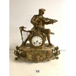 FRENCH GILT SPELTER FIGURAL MOUNTED MANTEL CLOCK, 40X40 CMS.