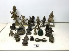 QUANTITY CHINESE AND EASTERN BRONZE BHUDDA, AND BRASS FIGURES, INDIAN KRISHNA FIGURE, 19CMS AND
