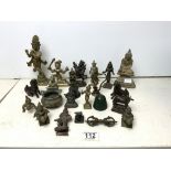 QUANTITY CHINESE AND EASTERN BRONZE BHUDDA, AND BRASS FIGURES, INDIAN KRISHNA FIGURE, 19CMS AND