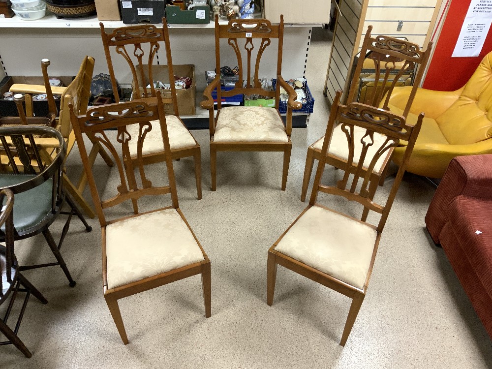 SET OF FIVE MAHOGANY ART NOUVEAU DINING CHAIRS. - Image 3 of 4