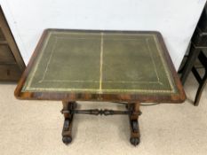 WILLIAM IV ROSEWOOD FOLDING TOP WRITING TABLE WITH GREEN TOOLED LEATHER TOP, AND FITTED TOP