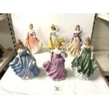 SET OF SIX BONE CHINA FIGURES OF LADIES - " THE LUCERNE COLLECTION ", 27 CMS.