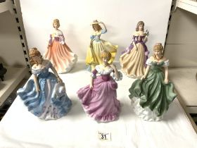 SET OF SIX BONE CHINA FIGURES OF LADIES - " THE LUCERNE COLLECTION ", 27 CMS.