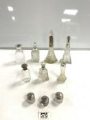 TEN SILVER MOUNTED GLASS SCENT AND OTHER BOTTLES.
