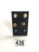 TWO PAIRS OF 375 GOLD EARRINGS WITH CAMEO'S AND TURQUOISE (STANDS NOT INCLUDED ), AND ANOTHER YELLOW