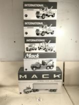 INTERNATIONAL SERIES 4400 - FIVE BOXED MODEL LORRYS AND TOW TRUCKS.