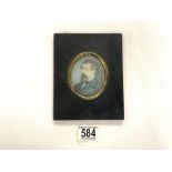 A 19TH-CENTURY OVAL PORTRAIT MINATURE OF A GENT, IN A FRAME.