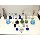 SWAROVSKI CRYSTAL CANDLESTICK AND OWL, KOSTA BODA GLASS VASE, BRISTOL BLUE GLASS EYE BATH, AND OTHER