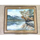 UNSIGNED CONTINENTAL MOUNTAINOUS AND LAKE SCENE OIL ON CANVAS IN A VINTAGE FRAME 99 X 82CM