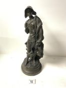 A FRENCH SPELTER FIGURE - LABELLED " PECHE " AND SIGNED L MADRASSI, 41 CMS.