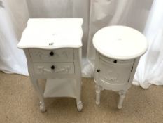 FRENCH STYLE WHITE PAINTED 2 DRAWER SWAG DECORATED BEDSIDE CHEST, 76X38, AND A MATCHING