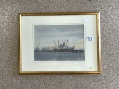DAVID ADDEY ENGLAND WATERCOLOUR DRAWING DATED 2001 NEWHAVEN HARBOUR FRAMED AND GLAZED 47 X 36CM