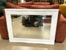 PAINTED EMBOSSED DECORATED BEVELLED WALL MIRROR, 112X82 CMS.