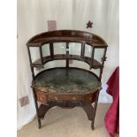 EDWARDIAN MAHOGANY KIDNEY SHAPED LEATHER TOP AND GLAZED BIJOUTERIE - DESK WITH 3 DRAWERS,