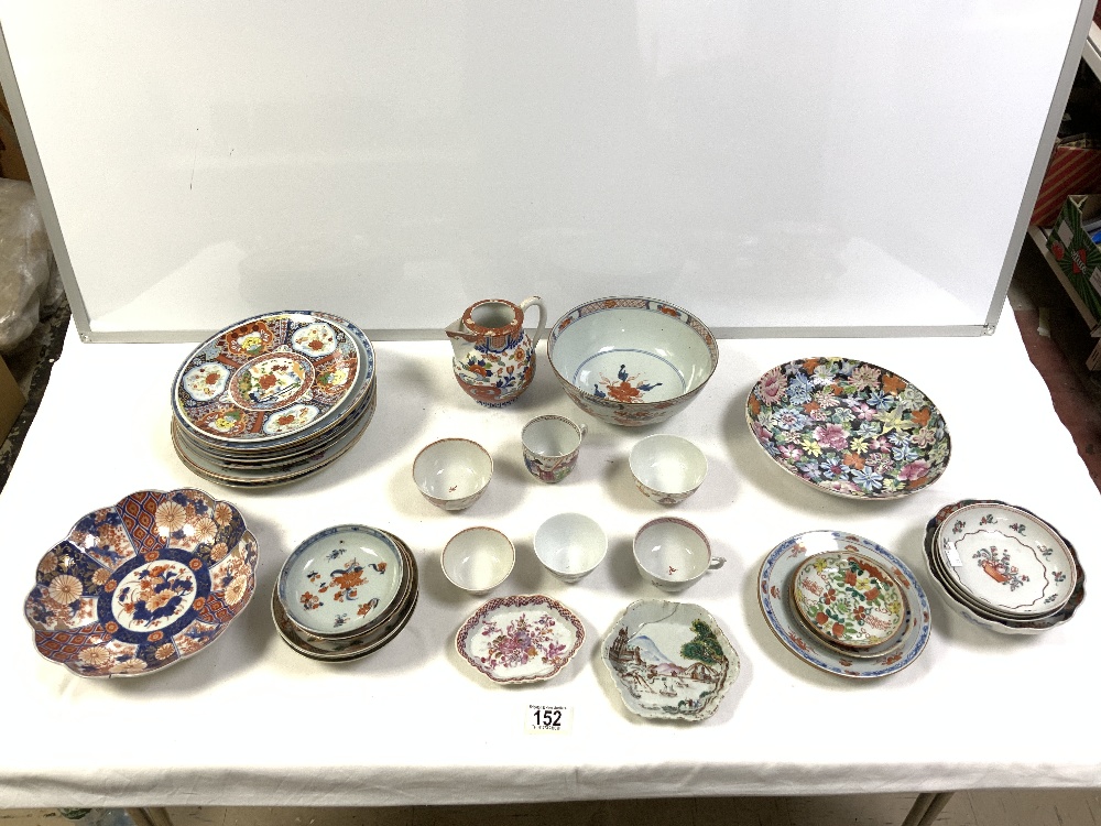 CHINESE PORCELAIN PLATES AND BOWLS, AND JAPANESE IMARI WALL PLATES.