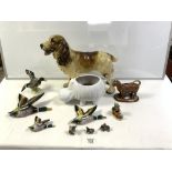 LARGE PLASTER FIGURE OF A COCKER SPANIEL, A/F, 46X36 CXMS, OTHER PORCELAIN FIGURES OF ANIMALS,