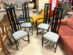 SET OF BLACK LAQUER MACINTOSH DESIGN HIGH BACK DINING CHAIRS. MADE BY KESTERPORT.