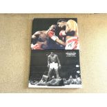 TWO BOXING PRINTS ON CANVAS INCLUDES SIGNED RIDDICK BOWE ALSO ALI V LISTON 80 X 61CM
