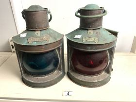 TWO COPPER SHIPS LAMPS - PORT AND STARBOARD.