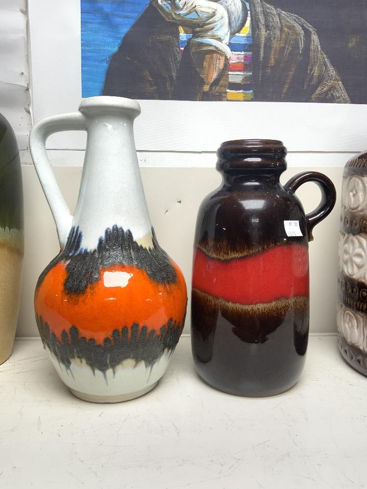 FOUR 1960s WEST GERMAN VASES, 38 CMS TALLEST, AND TWO JUGS. - Image 4 of 7
